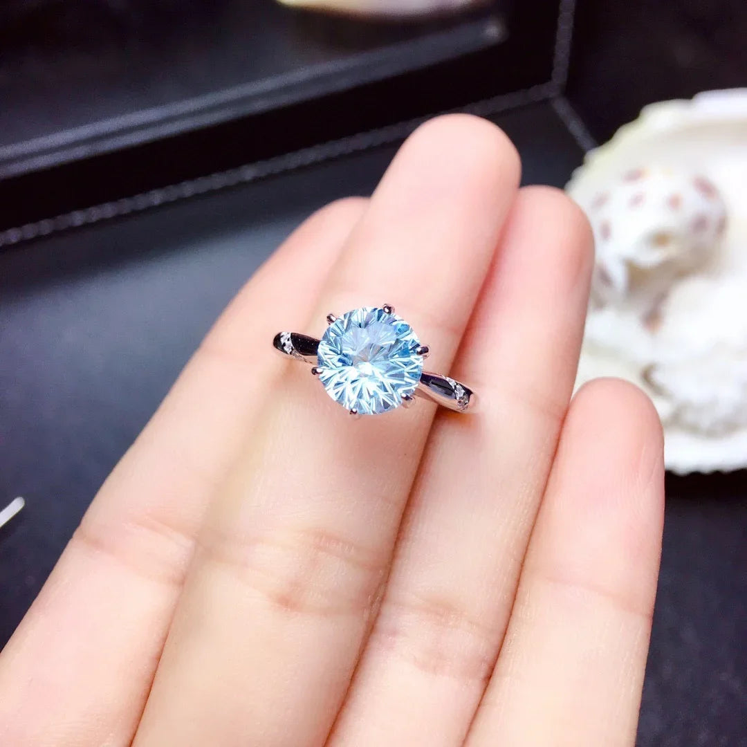 925 Sterling Silver Blue Topaz Ring Super Flash 2 Carat Seiko Open Ring Women's Engagement Promise Wedding Ring Jewelry