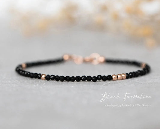 Black Tourmaline Bracelet / Empath Protection Jewelry / Minimalist Gemstone Bracelet