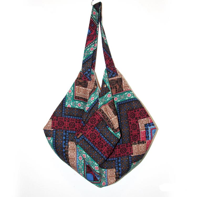 Women's single shoulder leisure hemp cotton handbag