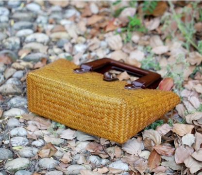 Straw Vintage rattan cold mat, cotton hemp hand woven handbag