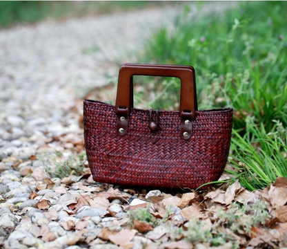 Straw Vintage rattan cold mat, cotton hemp hand woven handbag