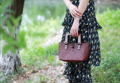 Straw Vintage rattan cold mat, cotton hemp hand woven handbag