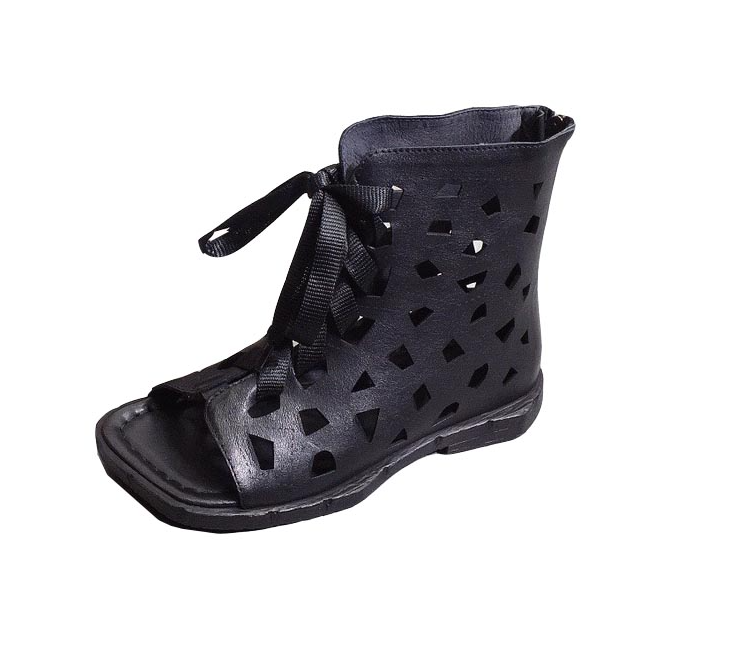 New leather fish mouth clan style lace-up personality flat-bottomed cool blood head layer cowhide hole boots