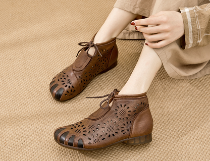 Hollow retro flat heel ethnic style women's summer short boots