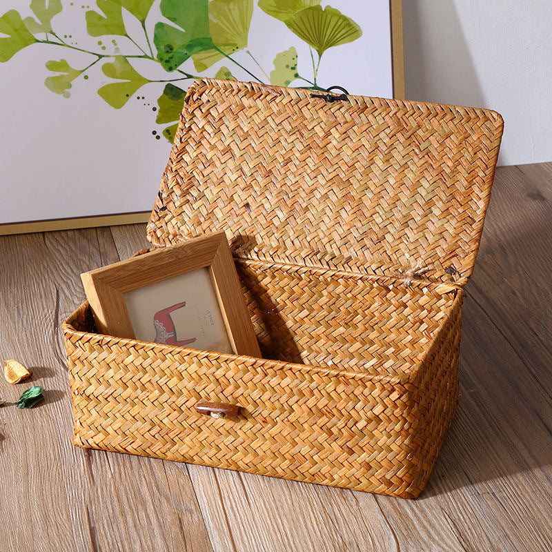 Straw rattan woven storage basket