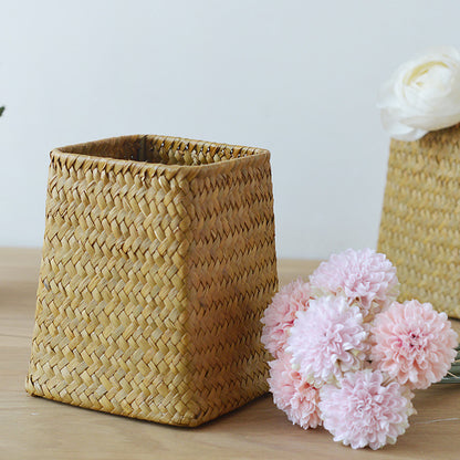 Hand woven straw flower and utensil vase, Storage Nordic style vase