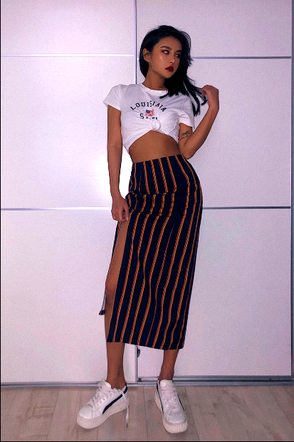 FINA Blue Stripes high waist Pencil Skirts - TRADITION MEETS MODERN