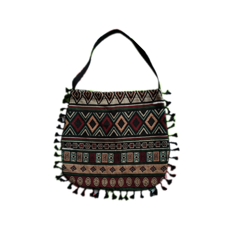 Women's Canvas national style tassel cotton hemp handbag